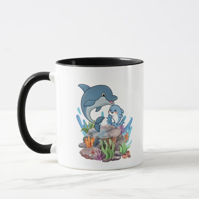 Caneca de Café Mãe e Bebê Golfinho Fofo (Esquerda)