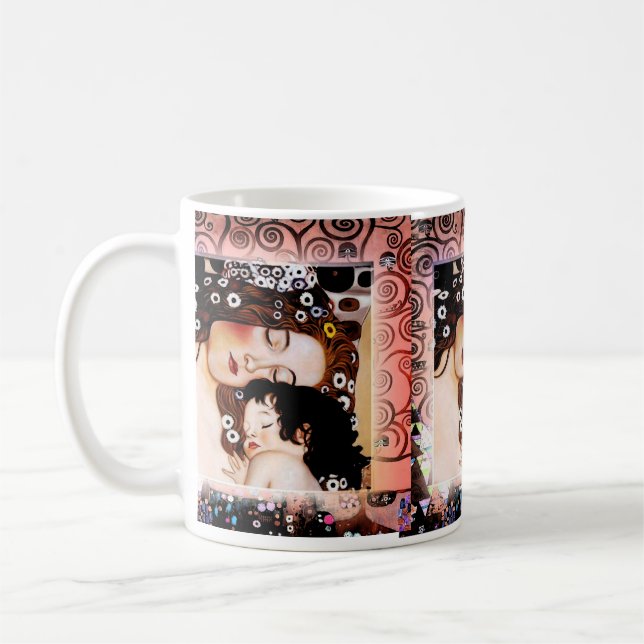 Caneca De Café Mãe e criança pela colagem de Gustavo Klimt (Esquerda)