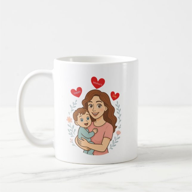 Caneca De Café Mãe e Dia de as mães de desenho animado (Esquerda)