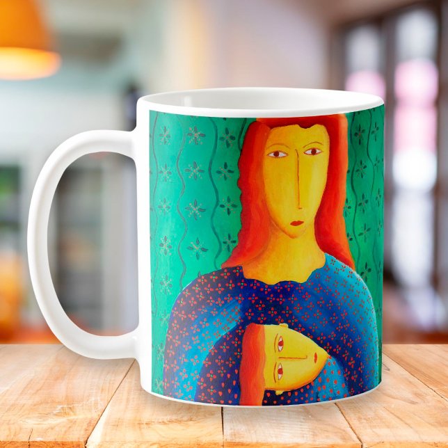 Caneca De Café Mãe E Filha Pintura Contemporânea (Criador carregado)