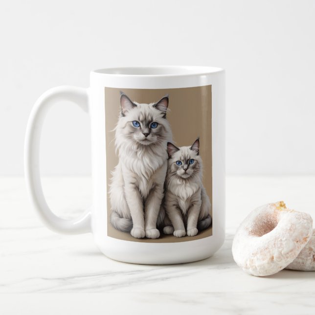 Caneca De Café Mãe e Kitten Ragdoll Cat Trabalho de arte (Com Donut)