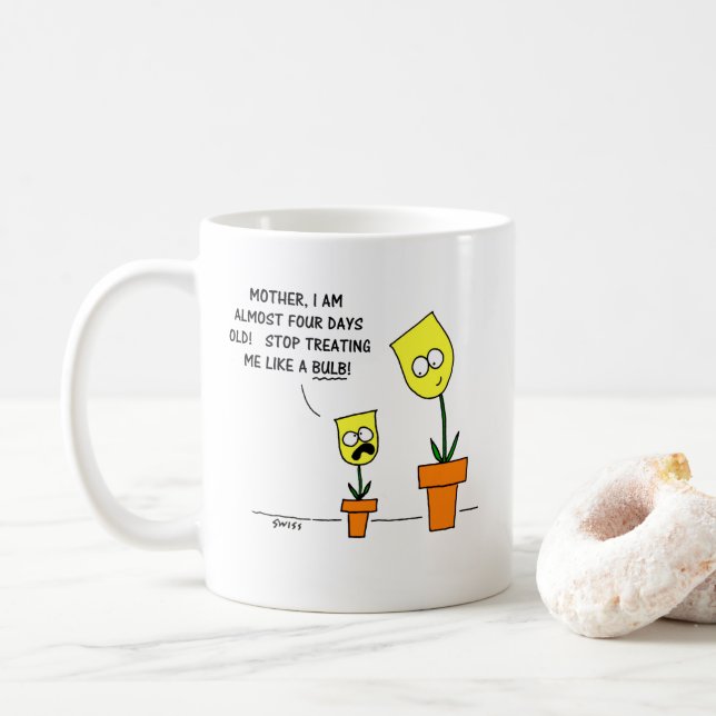 Caneca De Café Mãe Engraçada Filha Humor Tulipas Amarelas (Com Donut)