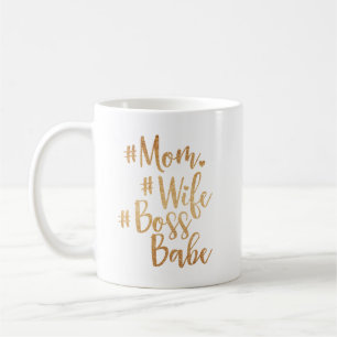 Caneca De Café Mãe. Esposa, Chefe Babe Trendy Dourada Escrita de 