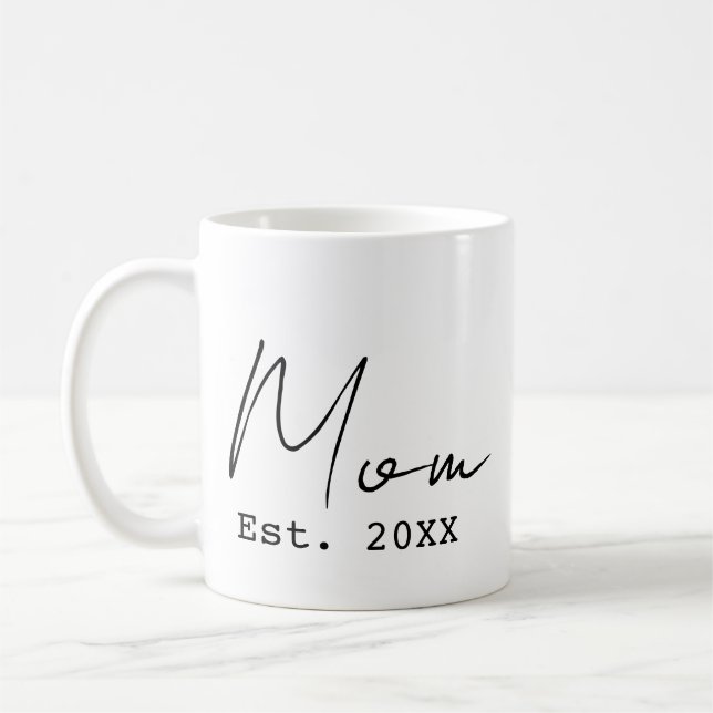 Caneca De Café Mãe Est. Script Simples Elegante Preto Branco Nova (Esquerda)