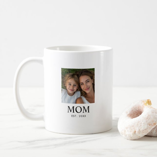 Caneca De Café Mãe Estabeleceu Foto Preta Script (Com Donut)