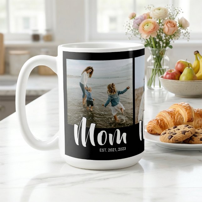 Caneca De Café Mãe Estabeleceu Roteiro Preto 3 Foto (Mom Established Script Black 3 Photo Coffee Mug)