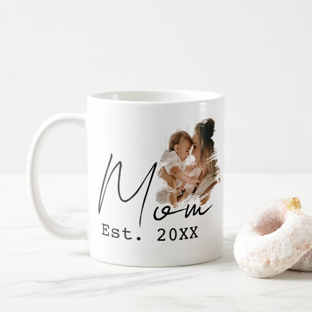 Caneca De Café Mãe Estabeleceu Script Simples Foto Personalizada (Com Donut)