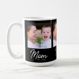 Caneca De Café Mãe Estabelecida Foto Preto Script Minimalista Ele