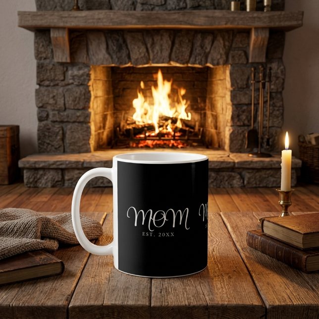 Caneca De Café Mãe Estabelecida Novo Presente de Mãe Escrito Bran (Mom Established New Mom Gift White Script Coffee Mug)