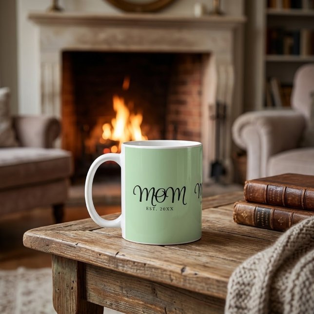 Caneca De Café Mãe Estabelecida Novo Presente de Mãe Rosto Preto (Mom Established New Mom Gift Black Script Coffee Mug)