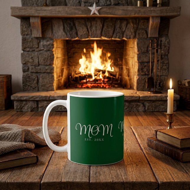 Caneca De Café Mãe Estabelecida Presente de Nova Mãe Escrito Bran (Mom Established New Mom Gift White Script Coffee Mug)