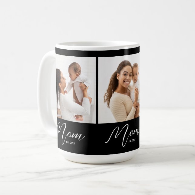 Caneca De Café Mãe Estabelecida Roteiro Preto 3 Foto (Frente Esquerda)
