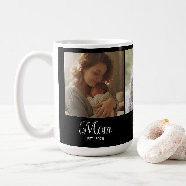 Caneca De Café Mãe Estabelecida Roteiro Preto 3 Foto (Com Donut)