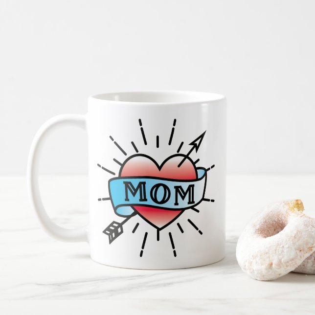 Caneca De Café Mãe Estilo de Tatuagem Rosa Coffee Mug (Com Donut)