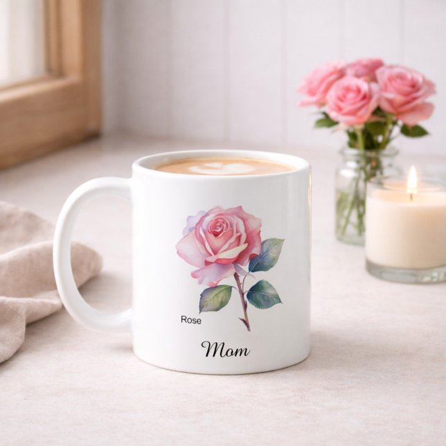 Caneca De Café Mãe Flor de Nascimento de Junho Rosa (Criador carregado)