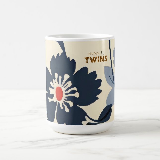 Caneca De Café Mãe Floral Azul Negrito para Gêmeos (Centro)