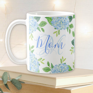 Caneca De Café Mãe Floral Blue Hydrangea Watercolor Moderna