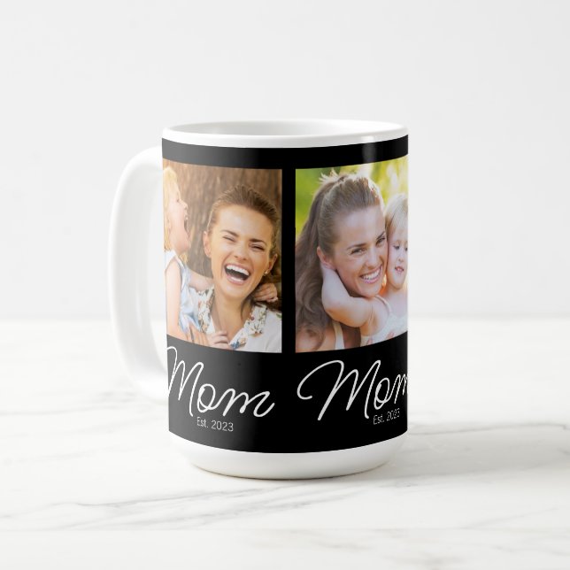 Caneca De Café Mãe Fundada 3 Foto Script Preto (Frente Esquerda)