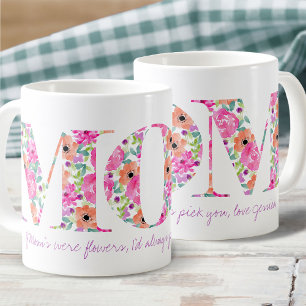 Caneca De Café Mãe Letras Florais Padrão - Se as Mães fossem F