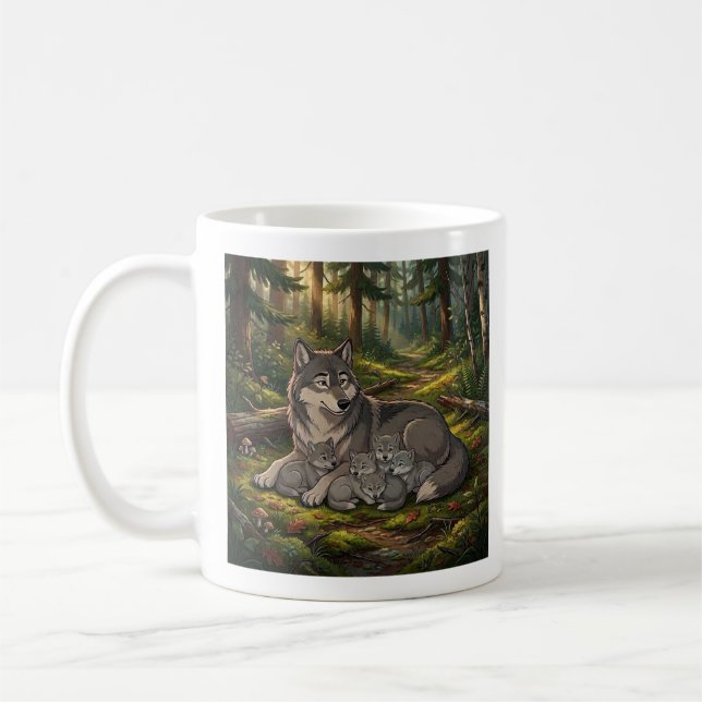 Caneca De Café Mãe Loba E Filhotes   (Esquerda)