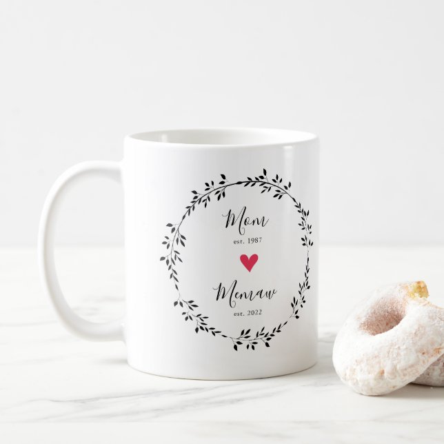 Caneca De Café Mãe | Memaw Ano de Est. Coração (Com Donut)
