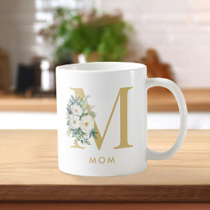Caneca De Café Mãe Monograma - Letra Floral