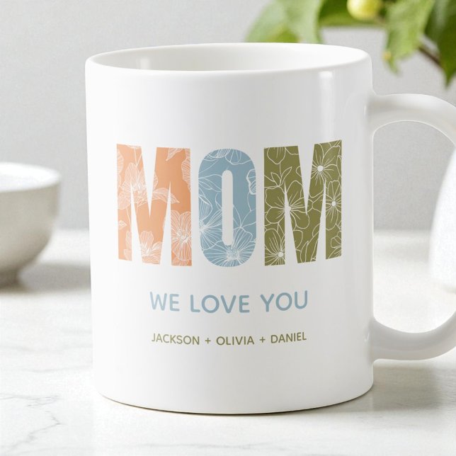 Caneca De Café Mãe, Nós Amo-Te A Típica Floral Moderna (Mom We Love You Modern Fall Floral Typography Coffee Mug)
