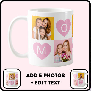 Caneca De Café Mãe Nós Te Amamos Nomes das Crianças Colagem de Fo