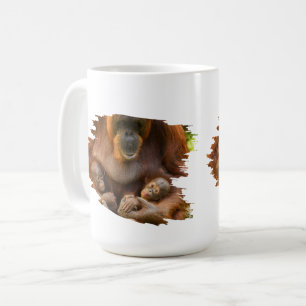 Caneca De Café Mãe Orangutan Segurando Dois Bebês