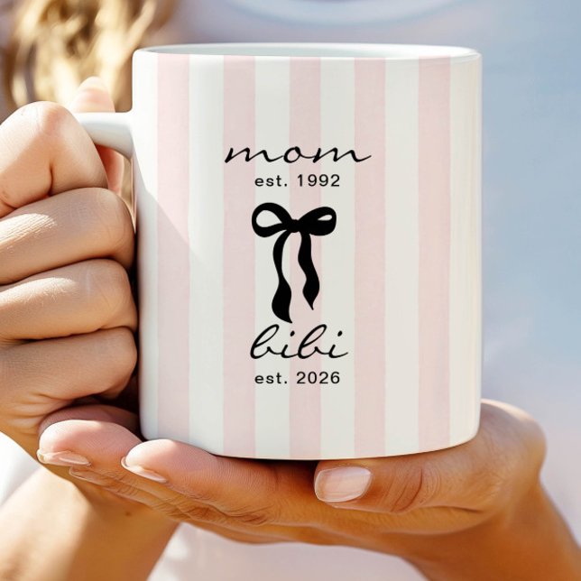 Caneca De Café Mãe para Bibi Laço Rosa Listras (Criador carregado)