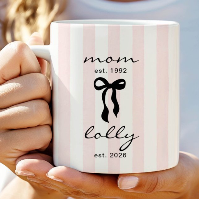 Caneca De Café Mãe para Lolly Mug Laço Rosa Listras (Criador carregado)