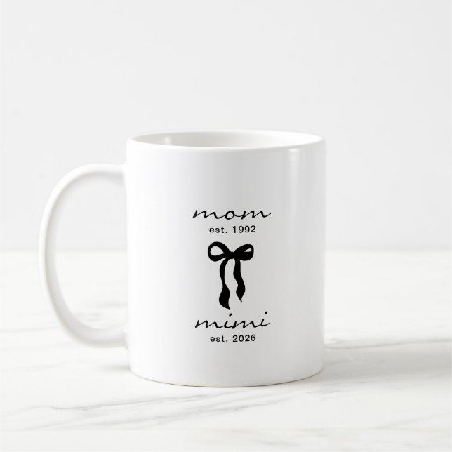 Caneca De Café Mãe para Mimi Mug Rosa com Laço e Listras (Esquerda)