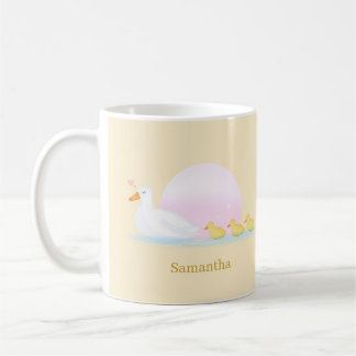Caneca De Café Mãe Pata Nadando Com Sua Família
