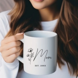 Caneca De Café Mãe Personalizada Floral de Flor Preto Simples