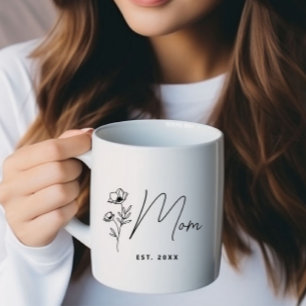 Caneca De Café Mãe Personalizada Floral de Flor Preto Simples