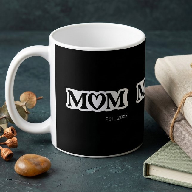 Caneca De Café Mãe Preto e Branco Estabelecida Coração Elegante e (Criador carregado)