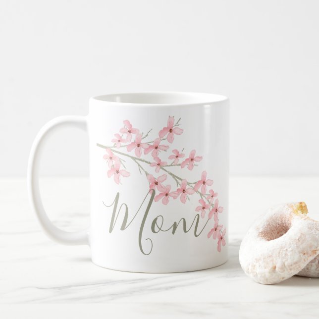 Caneca De Café Mãe Primavera Floral Brilhante Rosa (Com Donut)