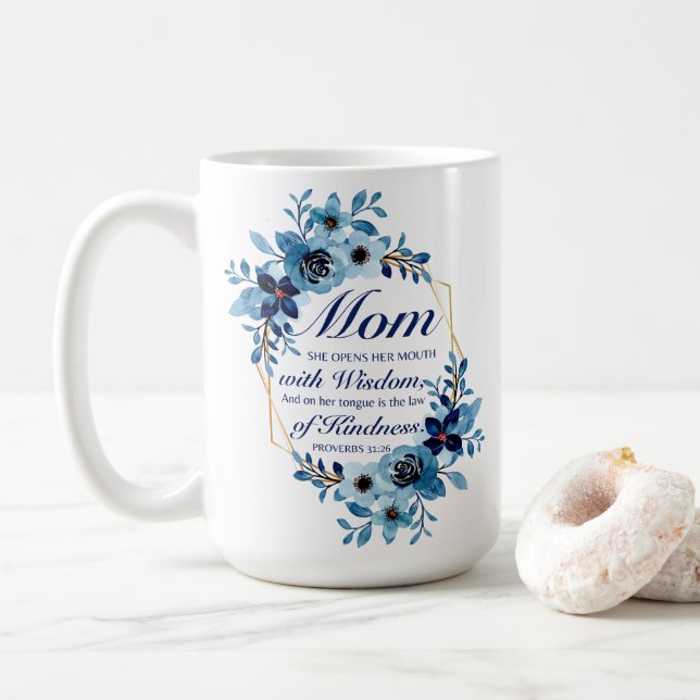 Caneca De Café Mãe - Proverbs 31:26 Folha de Escritura de Dia de  (Com Donut)
