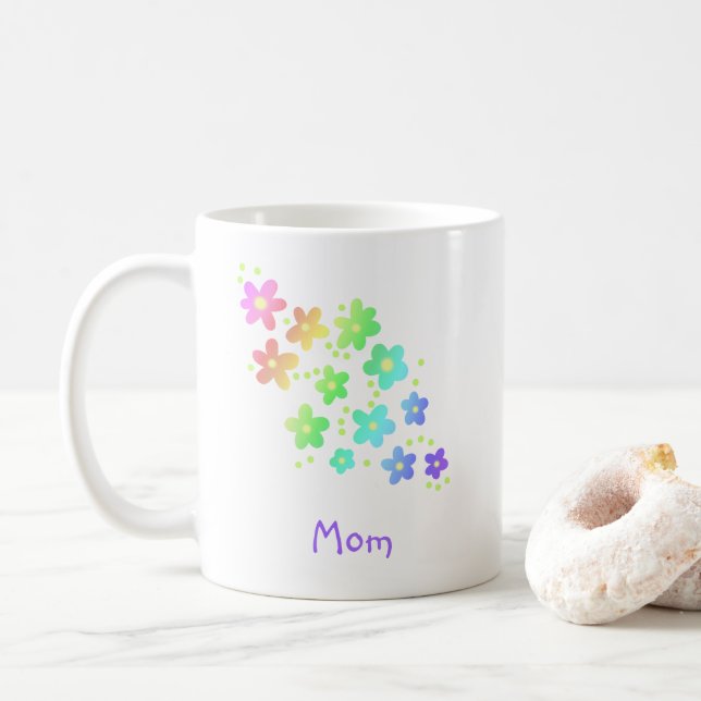 Caneca De Café Mãe Rainbow Flowers Mug (Com Donut)