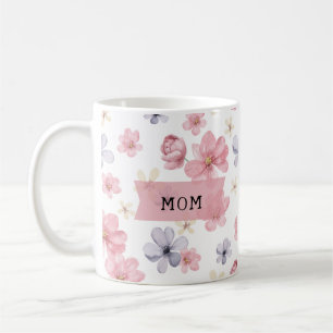 Caneca De Café Mãe, Rosa e Púrpura, Floral