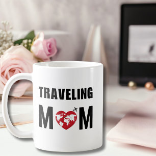 Caneca De Café Mãe Viajante Fofa, Mapa Mundial & Avião, Divertido