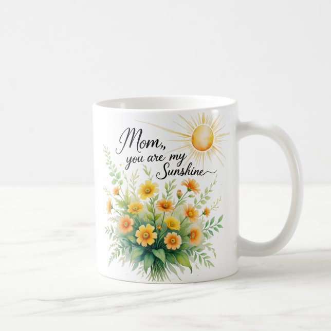 Caneca De Café Mãe, Você É Meu Sol | Aquarela Floral (Direita)