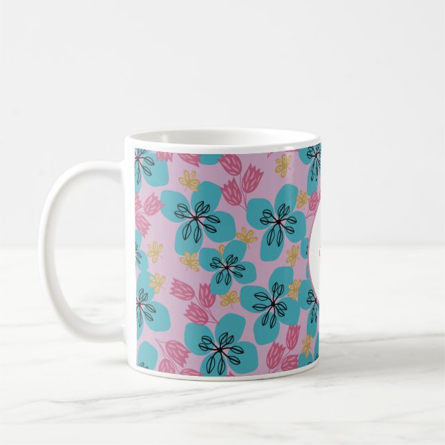 Caneca De Café mães personalizadas, florais elegantes, rosa moder (Esquerda)