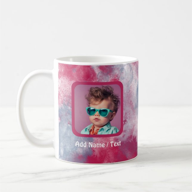 Caneca De Café Magenta Watercolor Wash & Customizable Photo Mug (Esquerda)