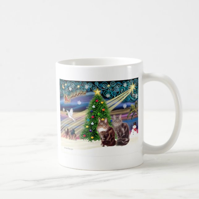 Caneca De Café Magia de Natal - Dois gatos Maine Coon (Direita)