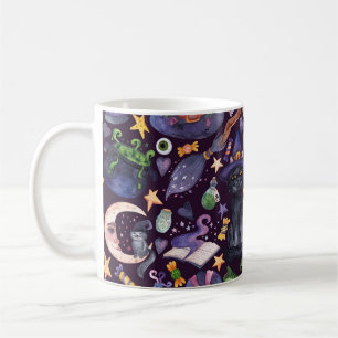 Caneca De Café Magia do Halloween: padrão escura desenhado à mão.
