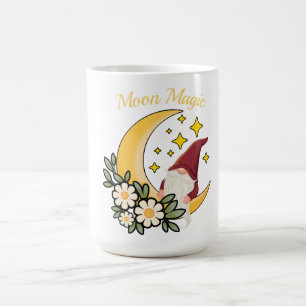 Caneca De Café Magia Lunar Gnomo Fofo na Lua Crescente Floral 