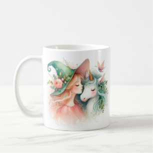 Caneca De Café Mágica Manhã Caprichosa Bruxa Unicórnio Aquarela