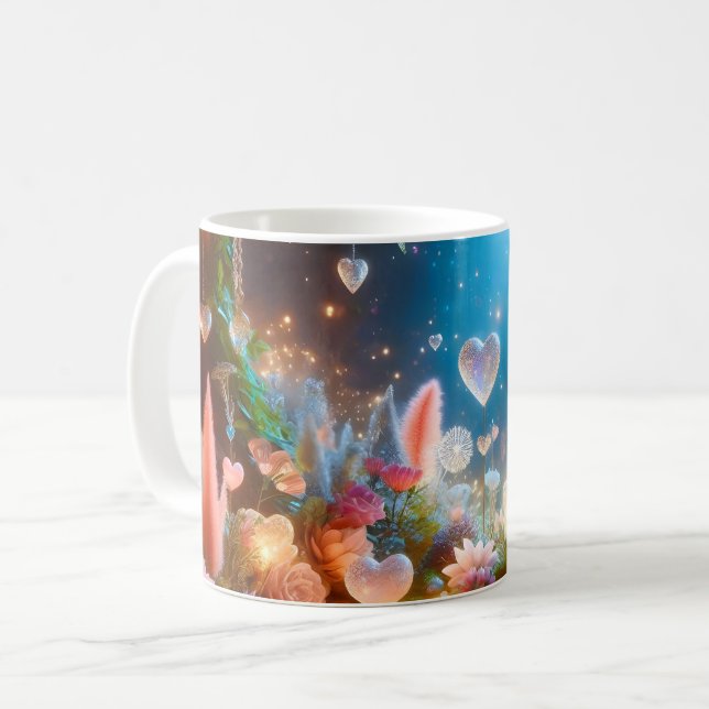 Caneca De Café Magical Glowing Flowers Heart Garden  (Frente Esquerda)