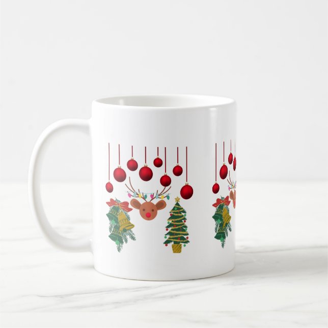 Caneca De Café Magical Reindeer Bells and Christmas Tree Design  (Esquerda)